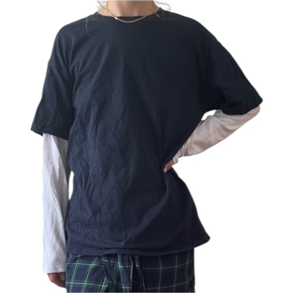 NWOT ORIGINAL USE Black White Layered Short + Long Sleeve Thermal Tee Shirt - M - Picture 6 of 16